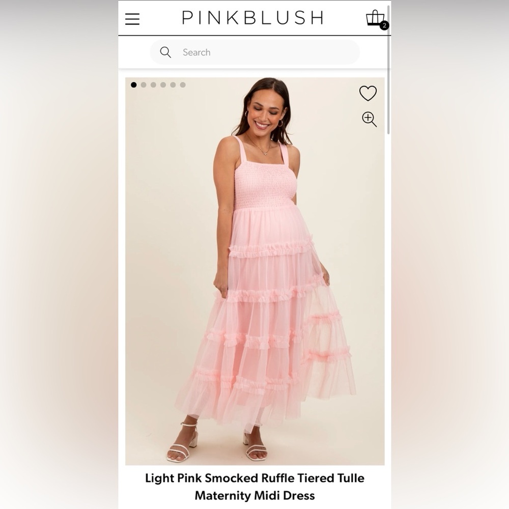 Light Pink Smocked Ruffle Tiered Tulle Maternity Midi Dress